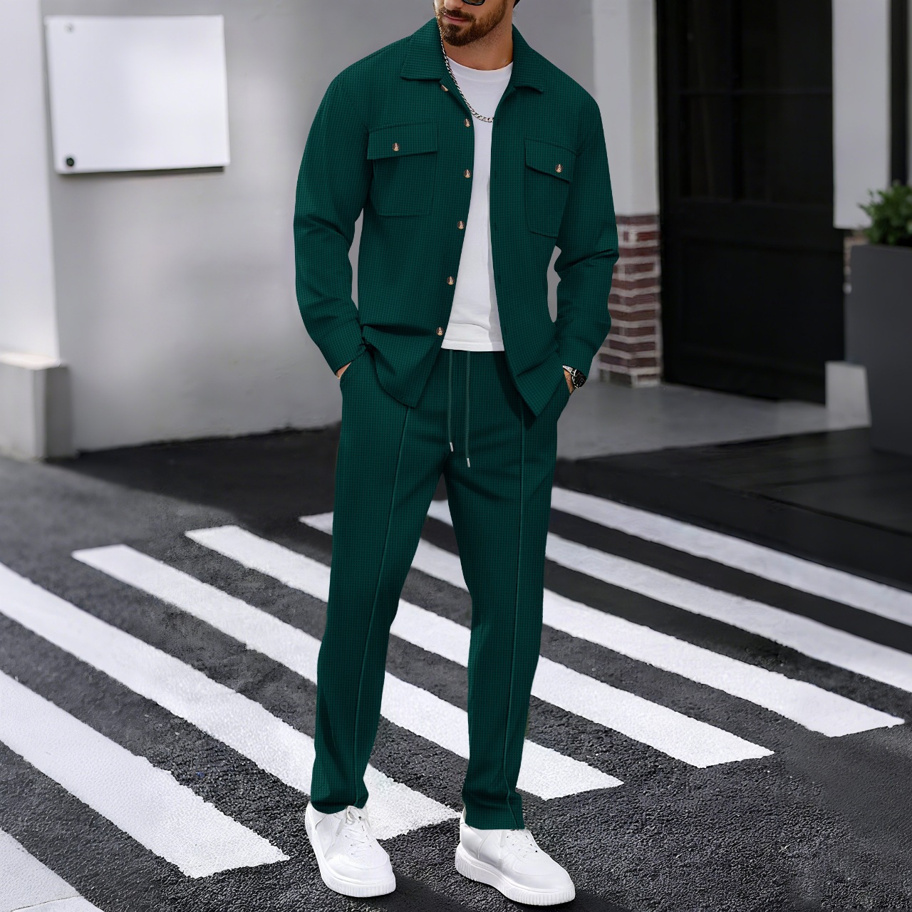 Men's waffle two-piece set