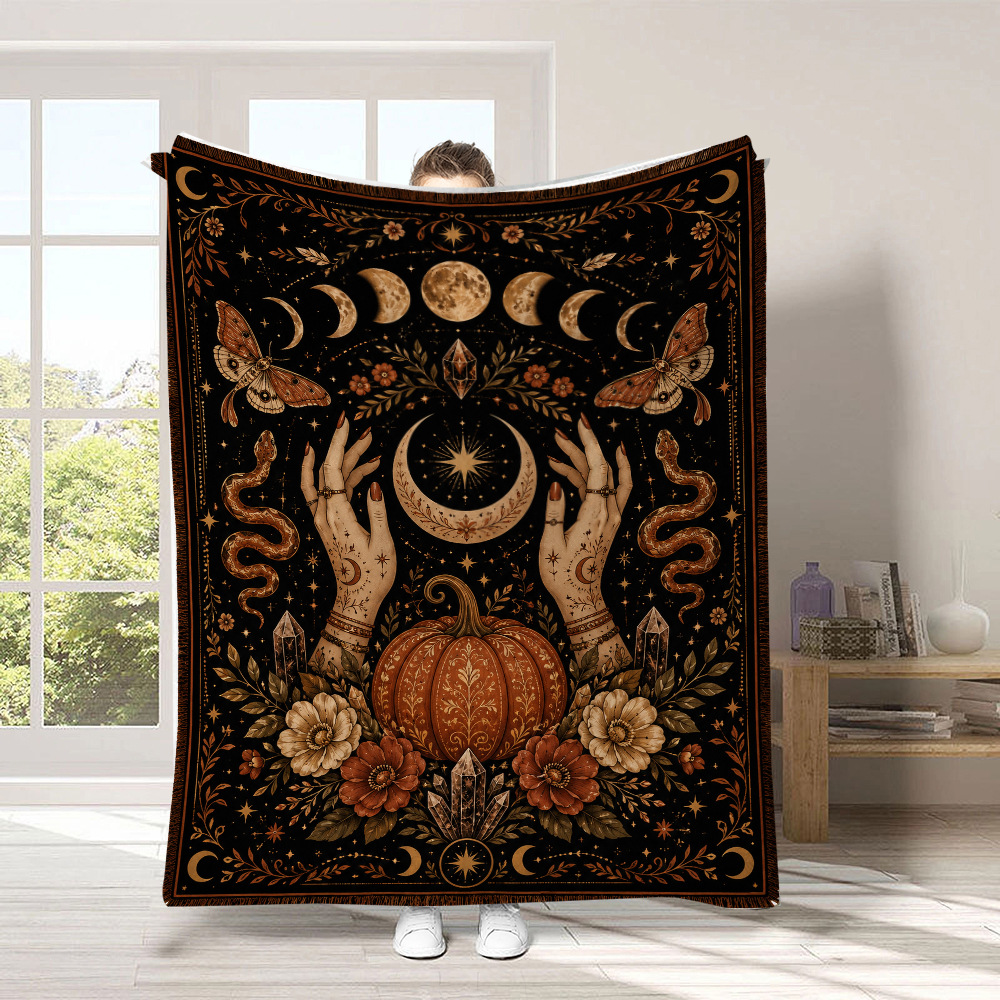 Black Cat & Pumpkin Halloween Flannel Throw