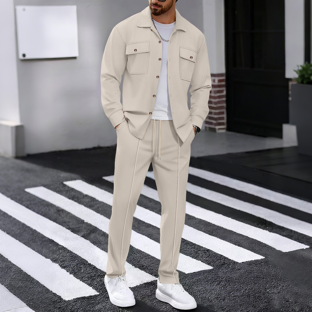 Men’s Waffle-Knit Shirt & Pants Set