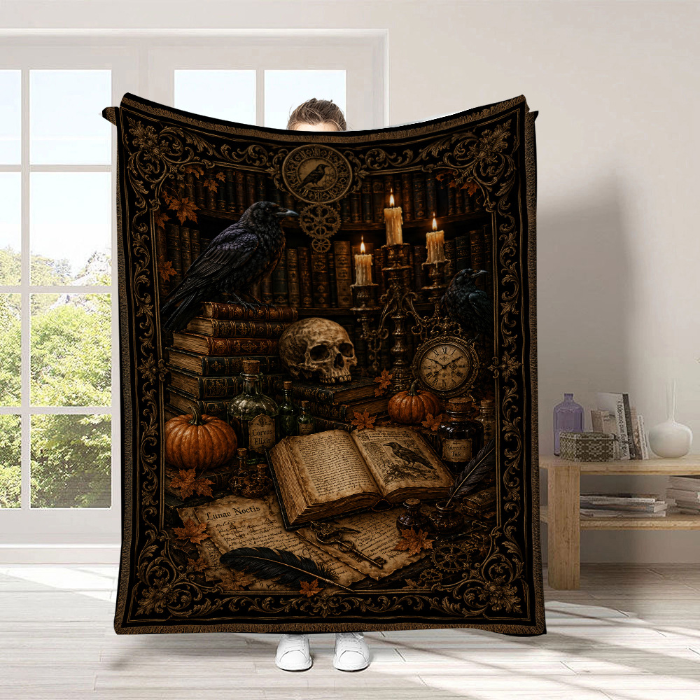 Black Cat & Pumpkin Halloween Flannel Throw