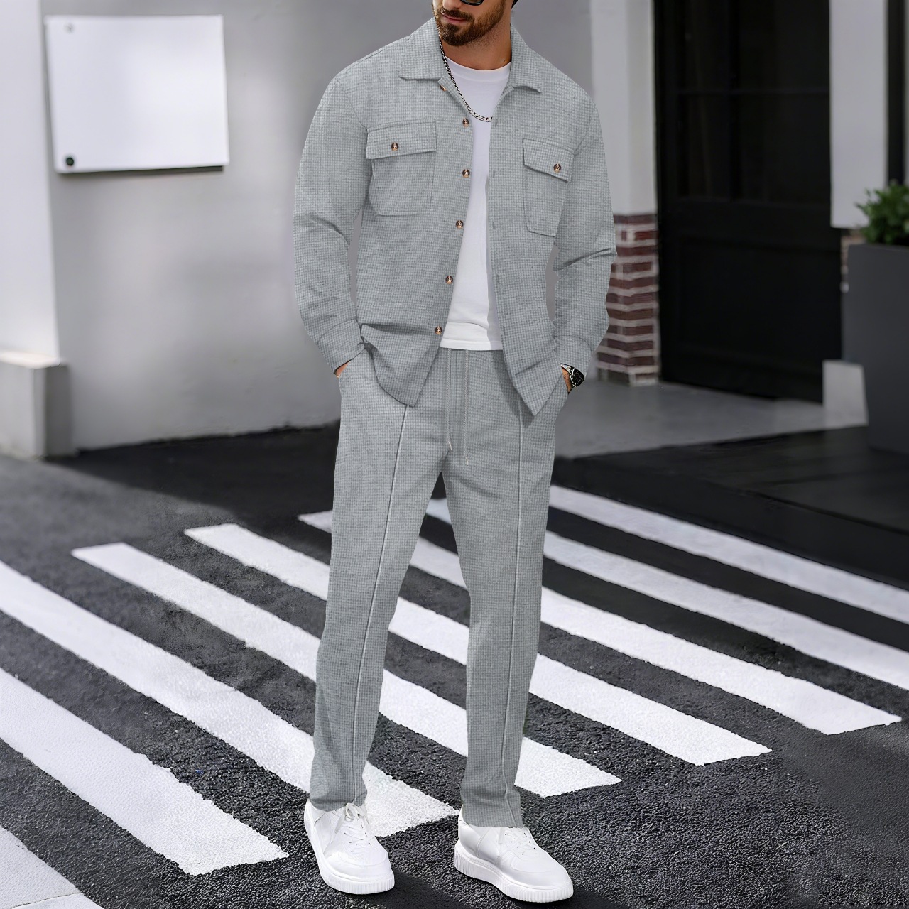 Men’s Waffle-Knit Shirt & Pants Set