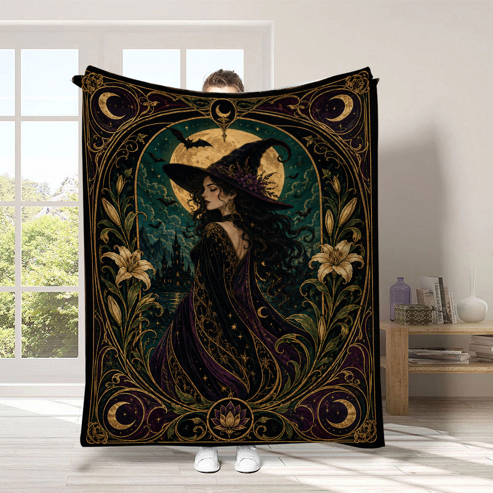 Black Cat & Pumpkin Halloween Flannel Throw
