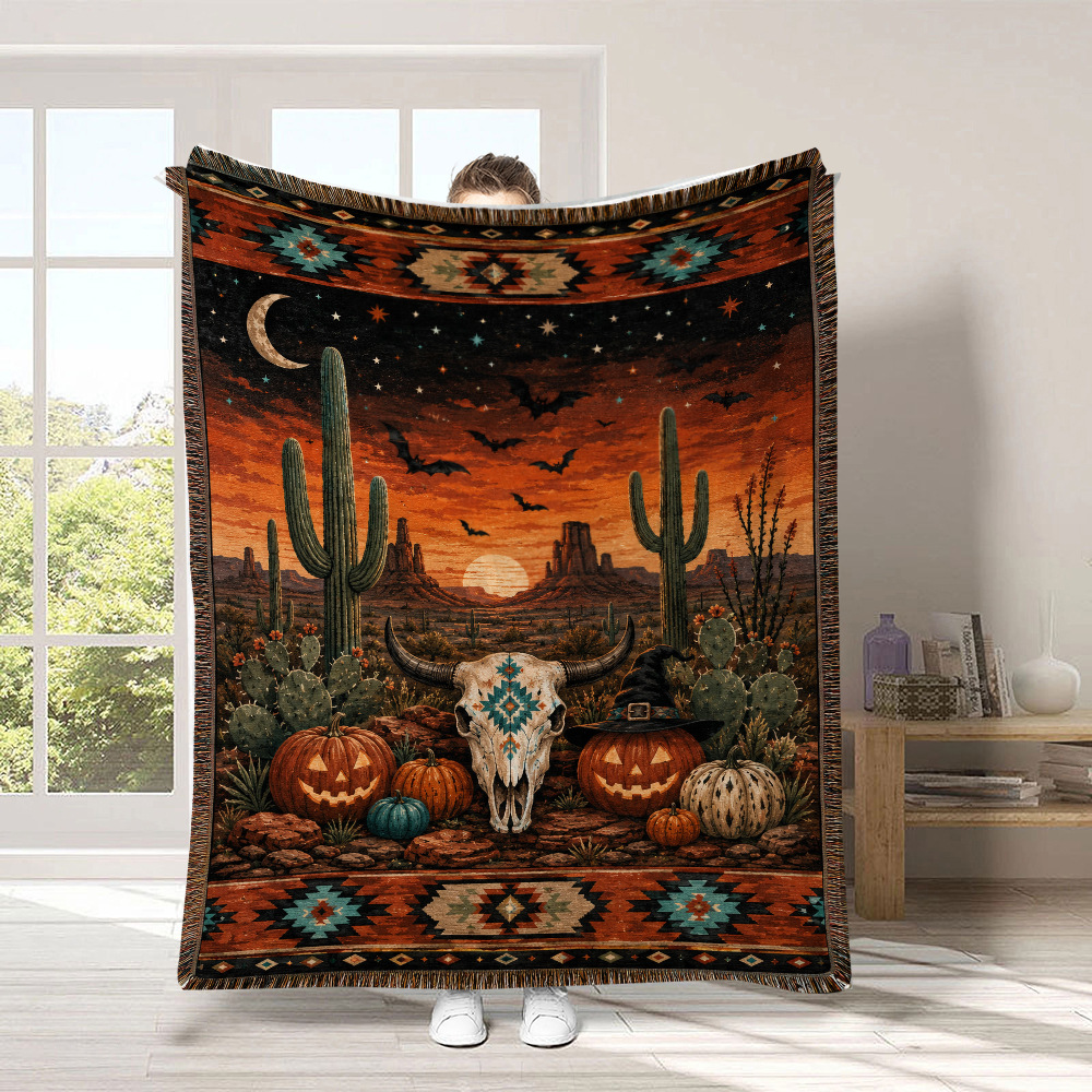 Black Cat & Pumpkin Halloween Flannel Throw