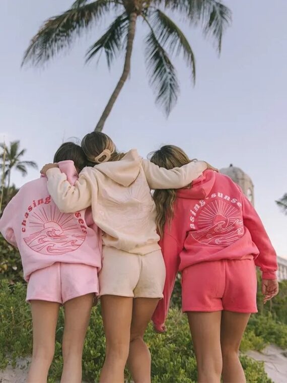 Pink Palm Puff Chasing Sunsets Oversized Hoodie