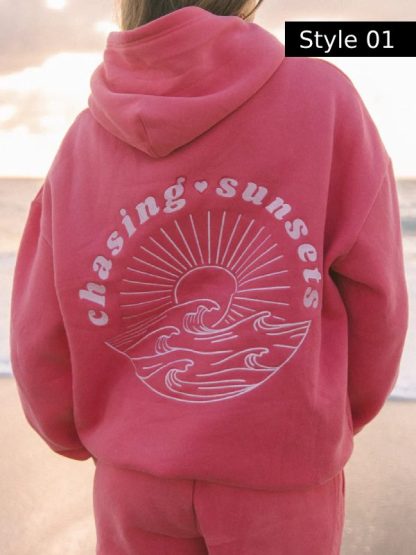 Pink Palm Puff Chasing Sunsets Oversized Hoodie