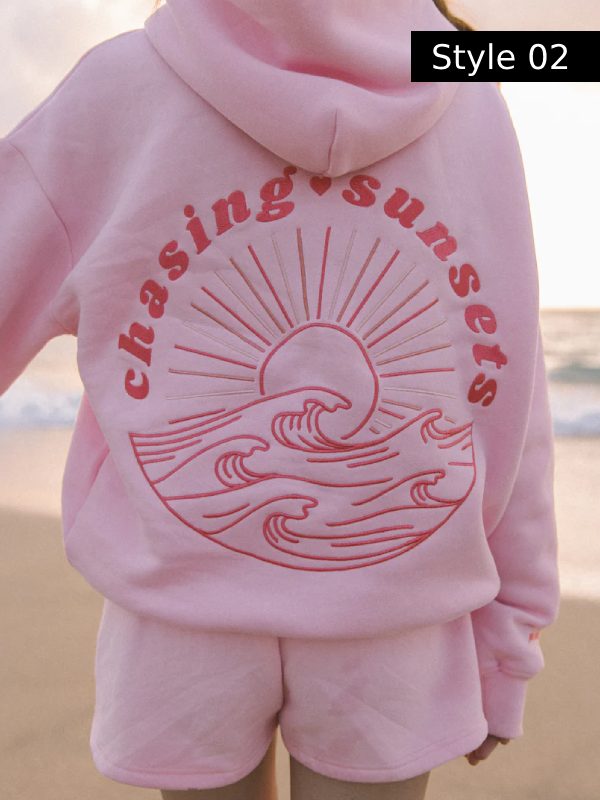 Pink Palm Puff Chasing Sunsets Oversized Hoodie