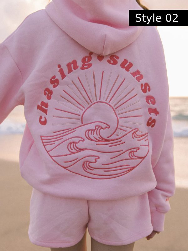 Pink Palm Puff Chasing Sunsets Oversized Hoodie