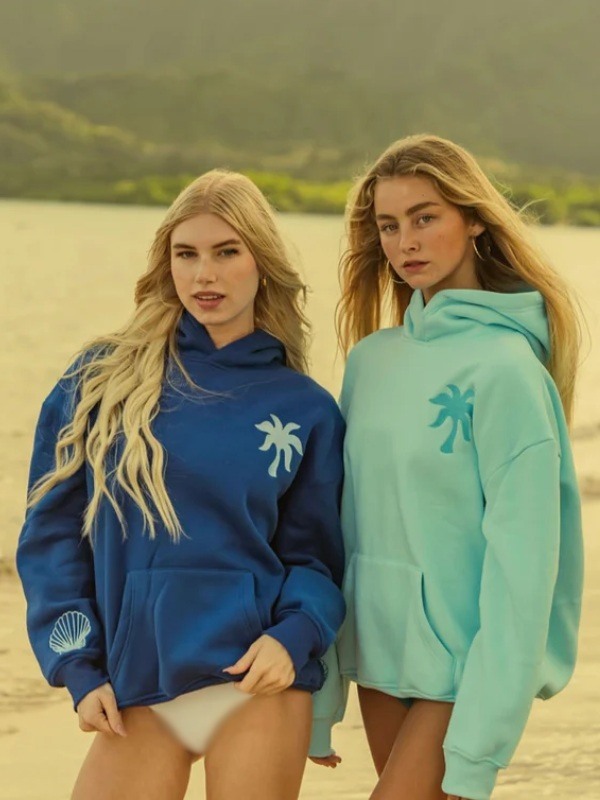 Pink Palm Puff Oversized Hawaii Hoodie