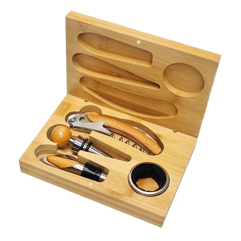Red Wine Tool Bamboo and Wood Box Set Gift Wine Bottle Opener Set Kitchen Gadgets Wine Accessories