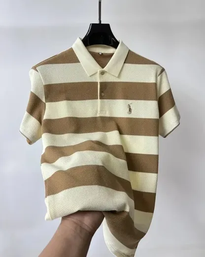 Men’s High-End Striped Polo – Summer Casual Embroidered Tee