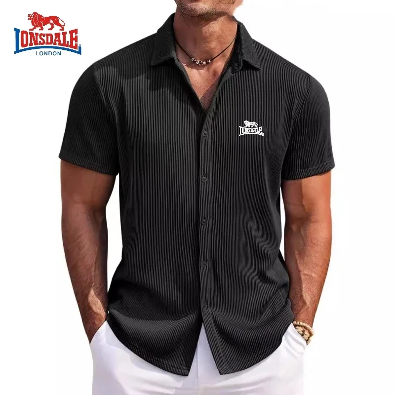 Summer Men's Embroidered High-quality Soft Striped Short Sleeved Shirt, New Luxury, Fashion, Casual, Cool Beach Style Top