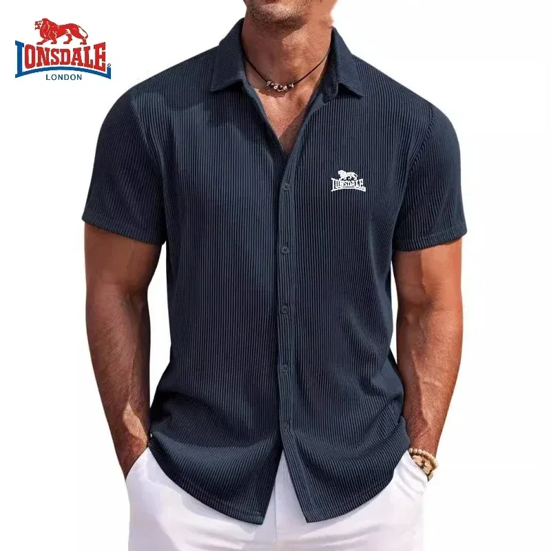 Summer Men's Embroidered High-quality Soft Striped Short Sleeved Shirt, New Luxury, Fashion, Casual, Cool Beach Style Top
