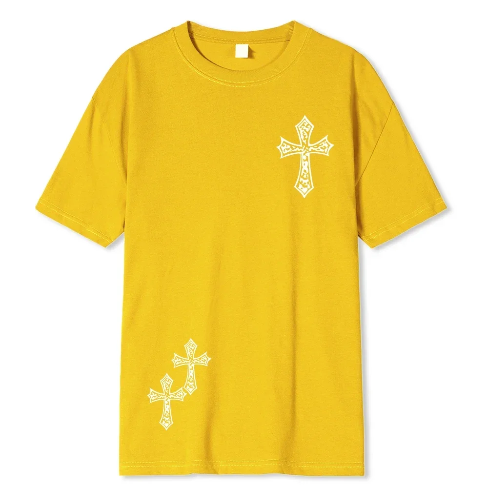 2024 Summer New Men's 100% Cotton Fun Cross Pattern Printed Vintage Dice Street Fashion Sports Casual T-shirt