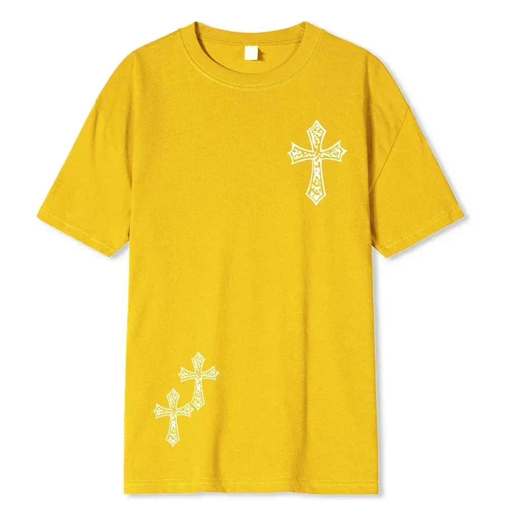 2024 Summer New Men's 100% Cotton Fun Cross Pattern Printed Vintage Dice Street Fashion Sports Casual T-shirt