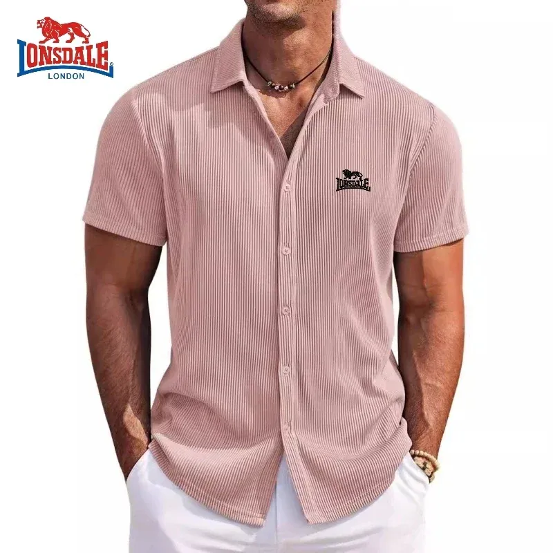 Summer Men's Embroidered High-quality Soft Striped Short Sleeved Shirt, New Luxury, Fashion, Casual, Cool Beach Style Top
