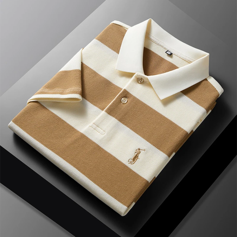 Men’s High-End Striped Polo – Summer Casual Embroidered Tee