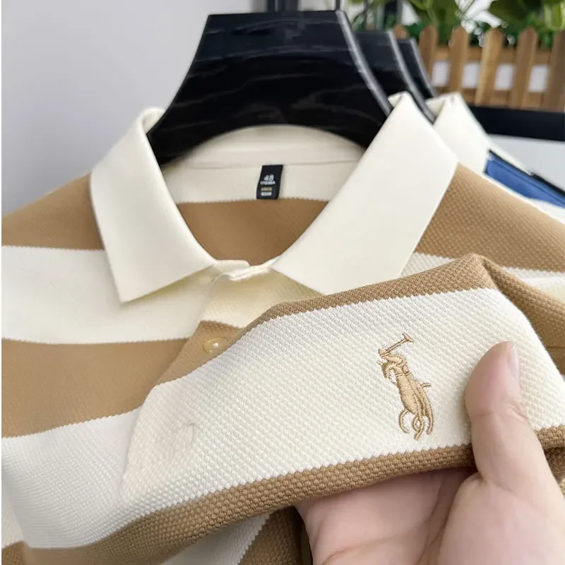 Men’s High-End Striped Polo – Summer Casual Embroidered Tee