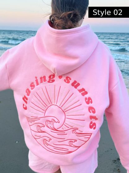 Pink Palm Puff Chasing Sunsets Oversized Hoodie