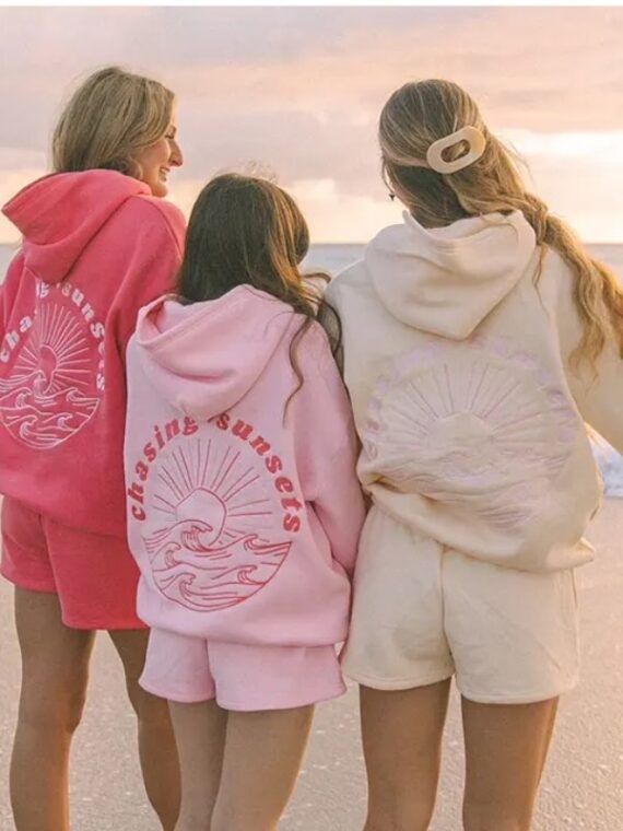 Pink Palm Puff Chasing Sunsets Oversized Hoodie