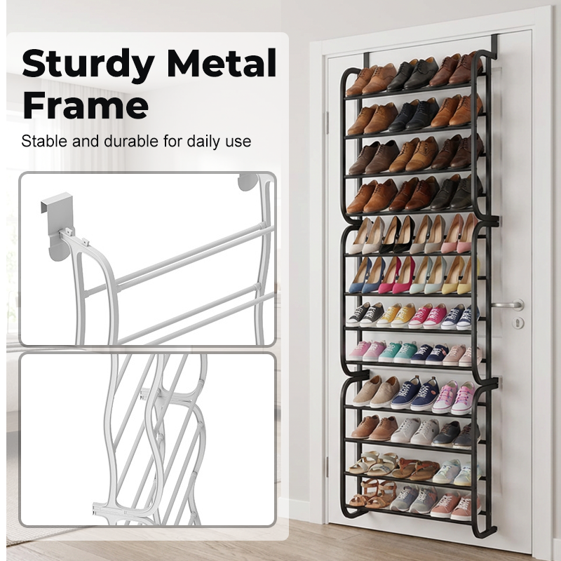 🚪✨Over-the-Door Shoe Organizer - 24 Pockets and Tool-Free Installation - Fits standard doors, holds up to 24 pairs - ideal for hallway or closet