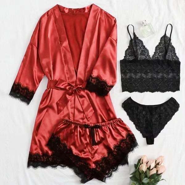🔥LAST DAY SALE 49% OFF 🔥Valentine's Day 4 sets of lace satin sling pajamas set🌹