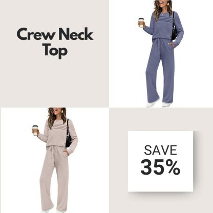 🔥LAST DAY 45% OFF✨Women’s Crew Neck Lounge Set - Soft Cotton Top & Drawstring Pants