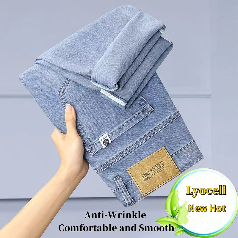 Lyocell Tencel Jeans Men's Pants 2025 New Straight Blast Casual Denim Pants