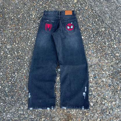 "SPIDEY SOCIETY" WASH BAGGY DENIM JEANS
