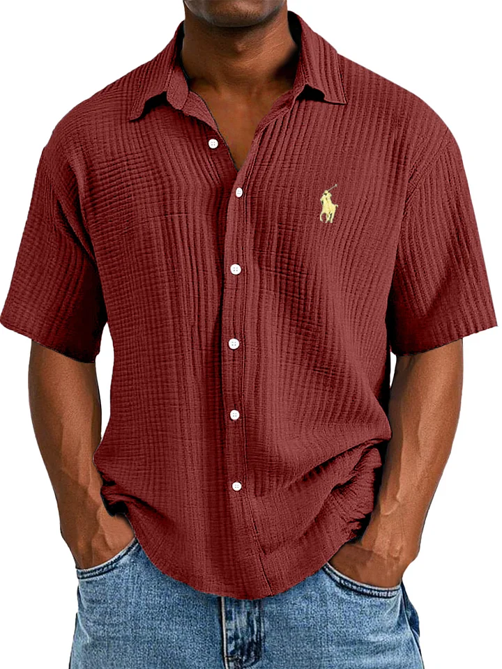 🔥Men's Casual Loose And Comfortable Textured Short-sleeved Shirt