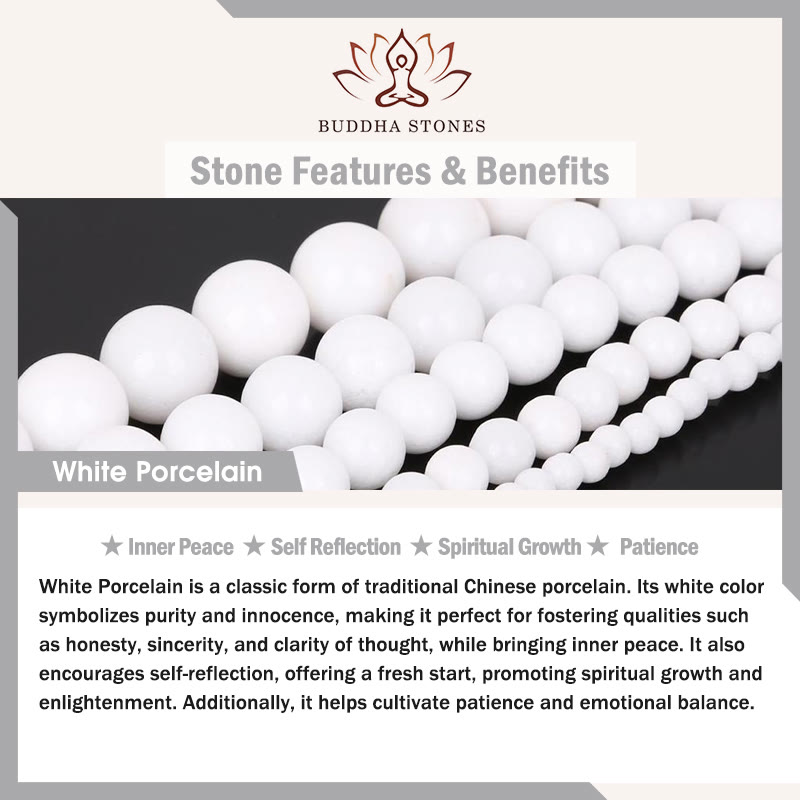 Buddha Stones 108 Mala Beads White Porcelain Six True Words 'Om Mani Padme Hum' Patience Bracelet Mala Bracelet BS 1