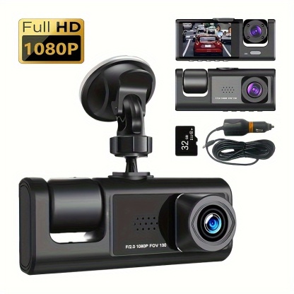 1080P 2 Cameras Dash Cam W/ IR Night Vision, Loop Recording & 2" IPS Screen