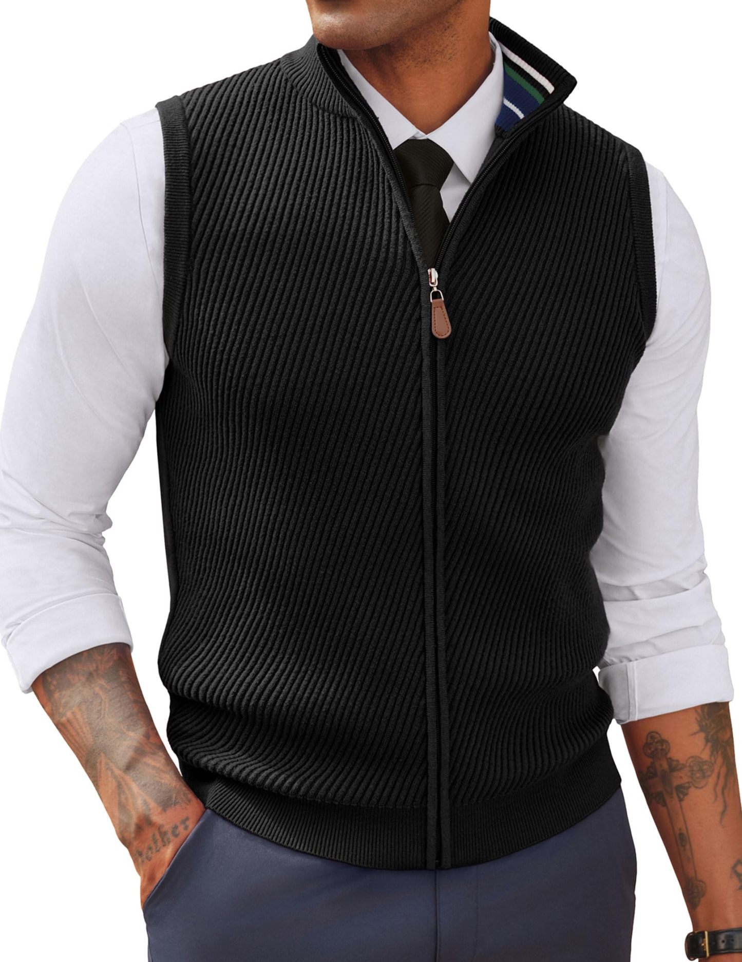 Men's Slim Fit Full Zip Sleeveless Sweater Vest
