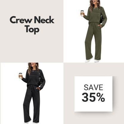 🔥LAST DAY 45% OFF✨Women’s Crew Neck Lounge Set - Soft Cotton Top & Drawstring Pants