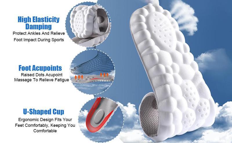 Product Introduction of Breathable 4D Memory Foam Cloud Insoles for Foot Pain Relief, Cuttable Shoe Inserts with U-Shaped Heel Support for Men and Women, Great for Work Boots, Gym, and Long Walks 3