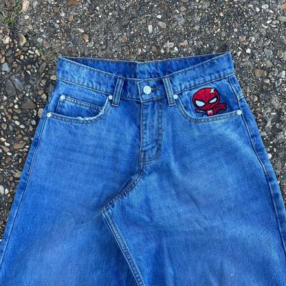 "SPIDEY SOCIETY" WASH BAGGY DENIM JEANS