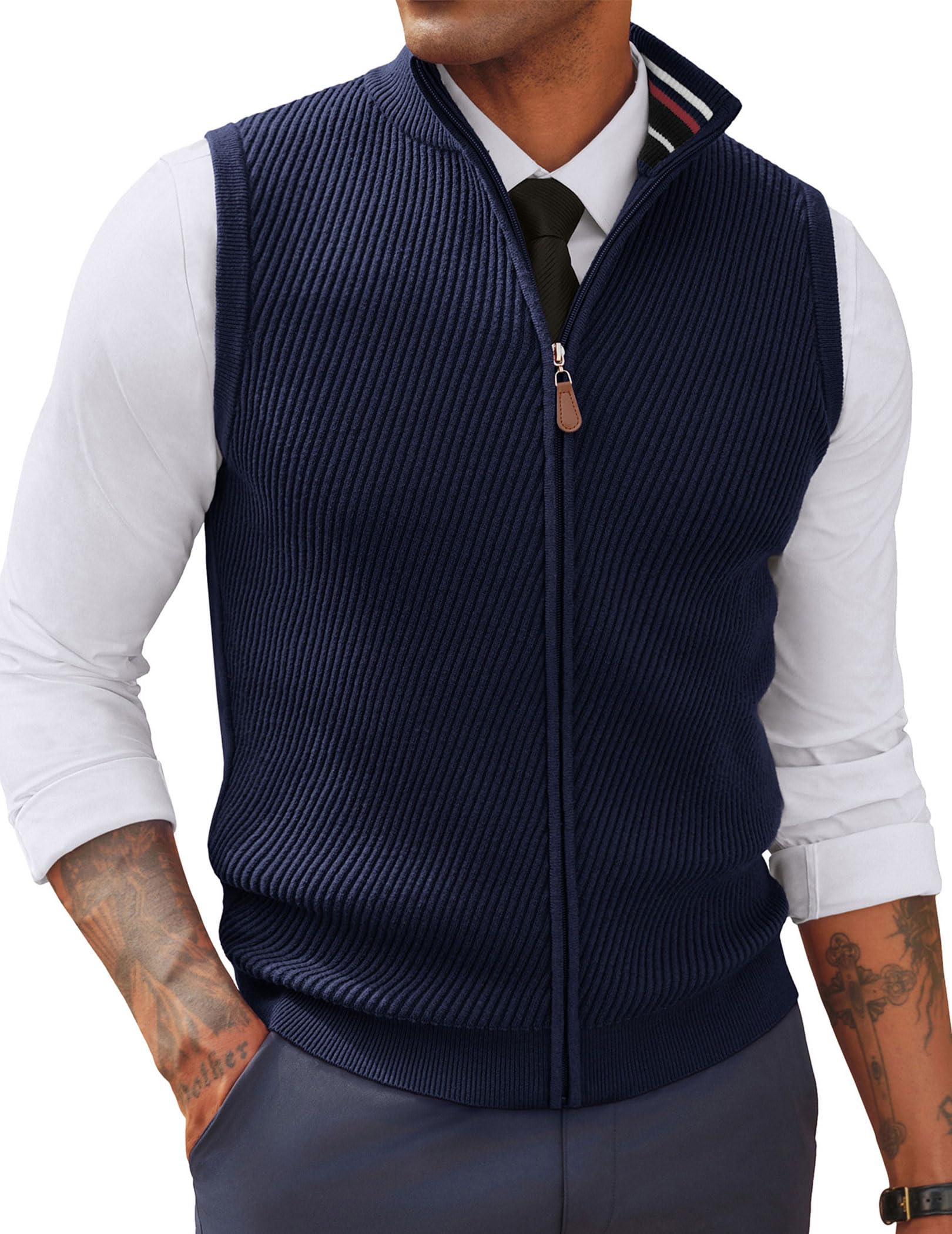 Men's Slim Fit Full Zip Sleeveless Sweater Vest