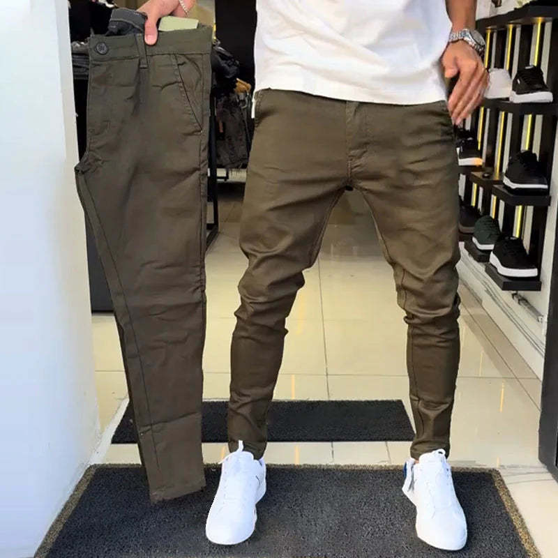 Men's slim-fit casual trousers in a solid color.