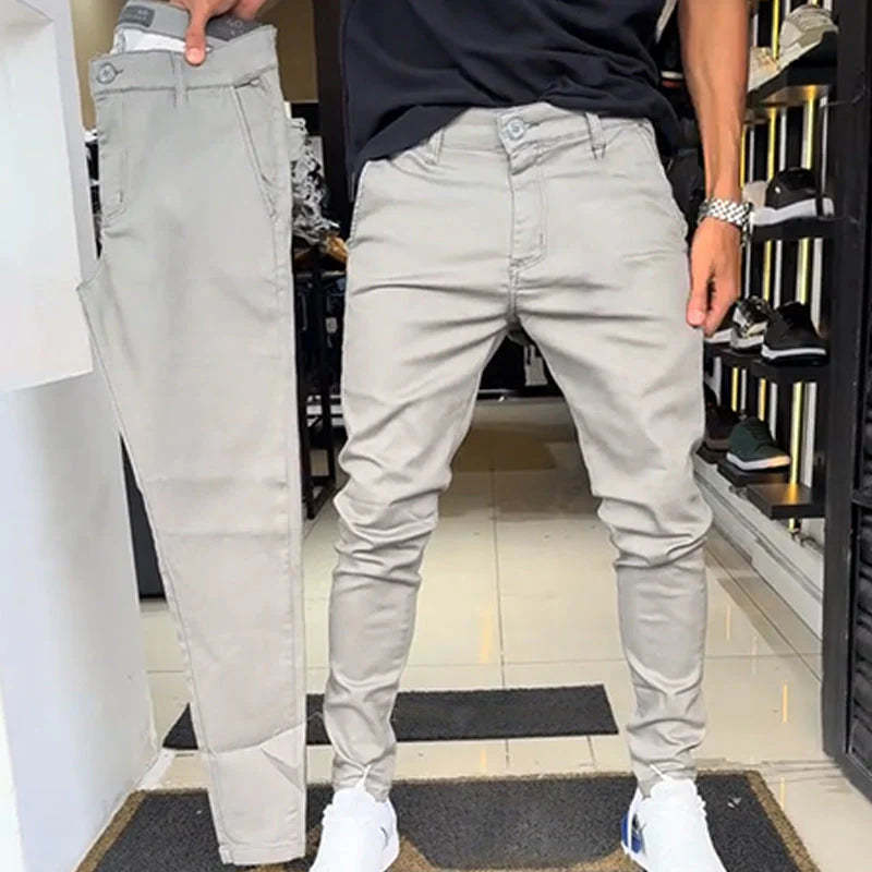 Men's slim-fit casual trousers in a solid color.