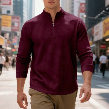 Men's Quarter-Zip Jacquard Pullover Sweatshirt