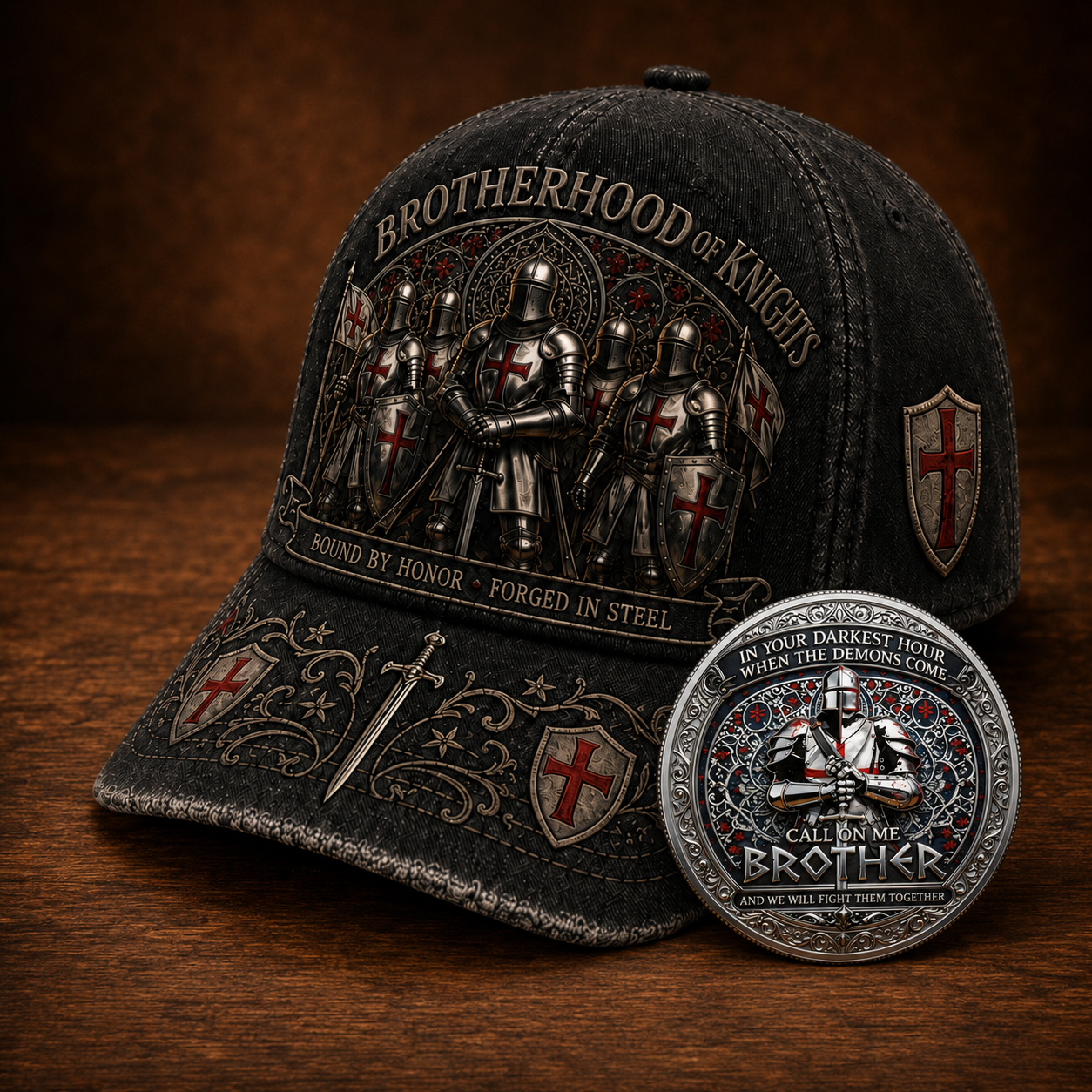 🔥Limited time 70% OFF - ⚔️ Brotherhood Of Knights Honor Cap 🎁 Free Honor Coin With Every Cap Purchase