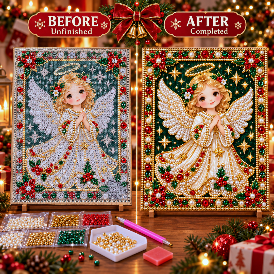 Christmas pearl art before and after the DIY process