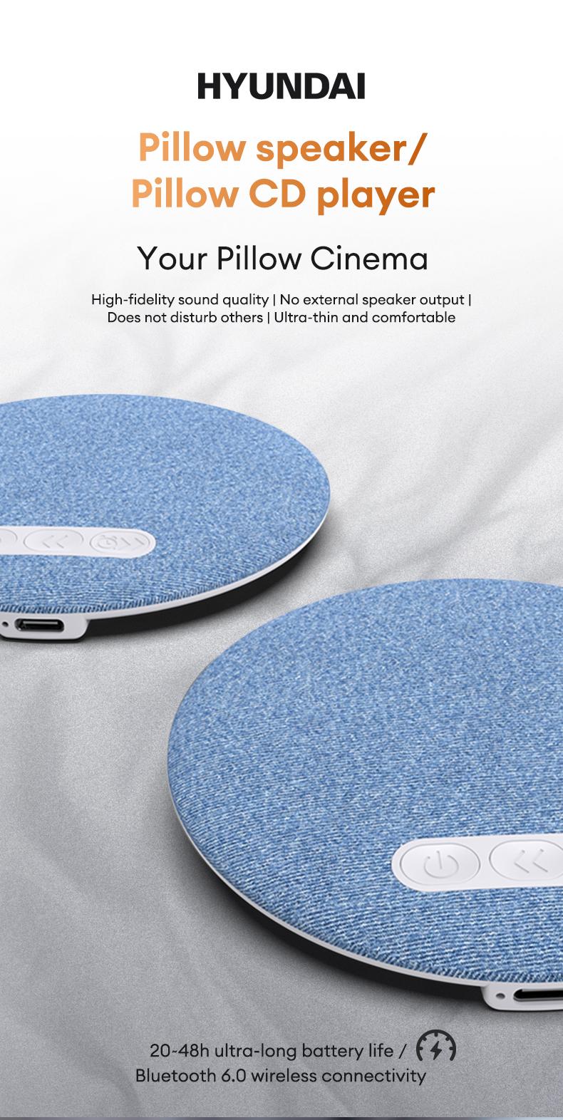 HYUNDAI S1 Ultra-Thin Bluetooth Pillow Speaker with Bluetooth 6.0, Soft Immersive Sound Field, Pillow CD Player for Bedtime Music & Audiobooks, Headphone-Free Sleep Speaker, Compatible with Android & iOS