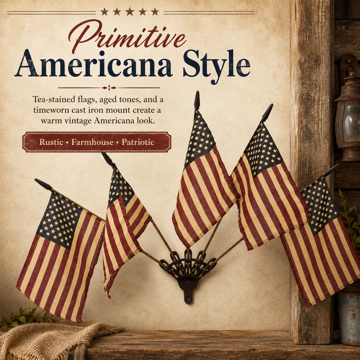 🇺🇸 Celebrate America's 250th Anniversary🎉 | Five Tea-Stained Flags Rustic Cast Iron Wall Display