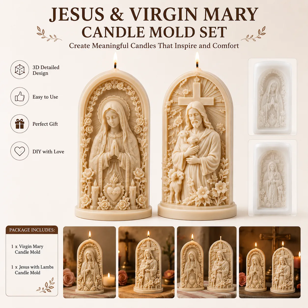 ⏳70% OFF – ✝️ Good Shepherd Jesus 3D Candle Mold Set
