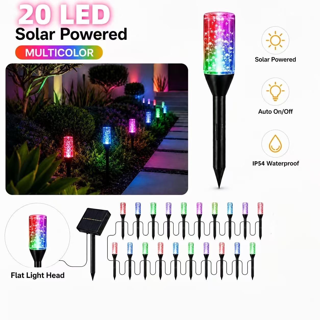 20 Blue Solar Stake Lights Along Outdoor Border