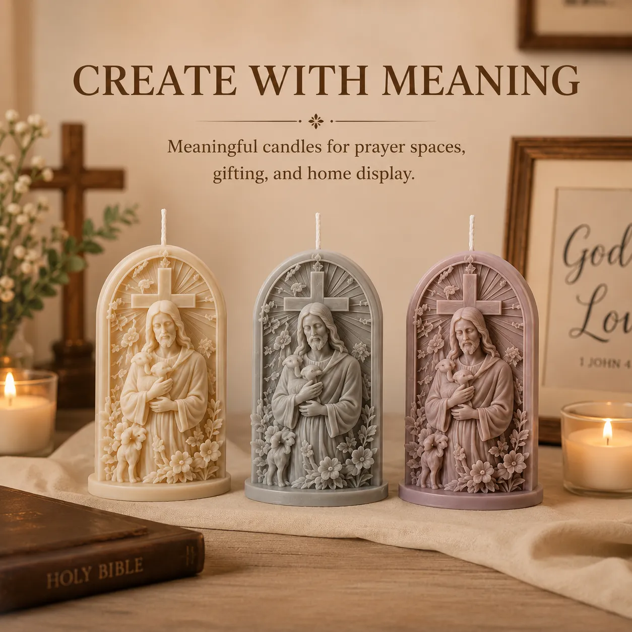 ⏳70% OFF – ✝️ Good Shepherd Jesus 3D Candle Mold Set