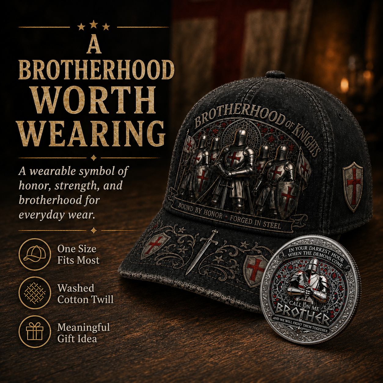 🔥Limited time 70% OFF - ⚔️ Brotherhood Of Knights Honor Cap 🎁 Free Honor Coin With Every Cap Purchase