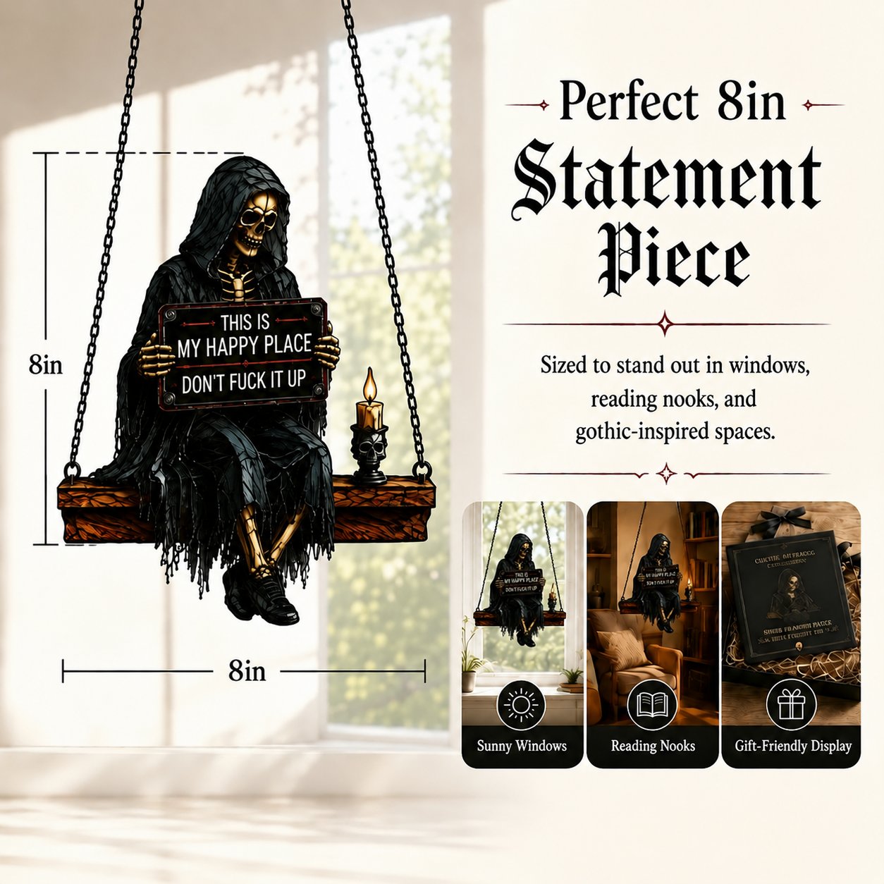 💥 LAST DAY 70% OFF - 🖤 Gothic Skeleton Sun Catcher 💀 Handmade Stained Glass Suncatcher