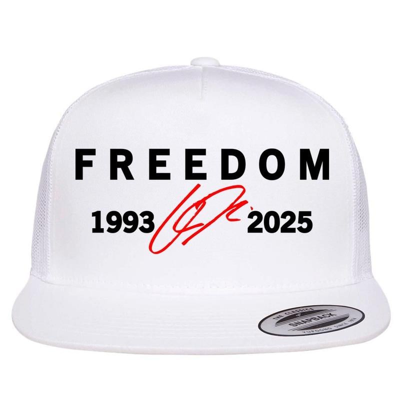 Freedom Red Signature 1993-2025 Faith Christian Truth Rest In Peace RIP Flat Bill Trucker Hat Baseball Cap