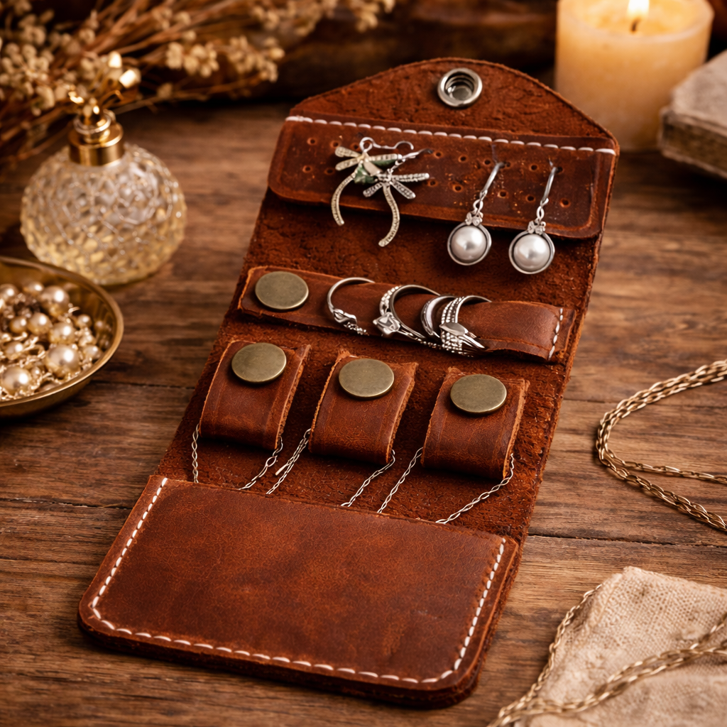 🔥LAST DAY ONLY 50% OFF-Handcrafted Leather Travel Jewelry Organizer
